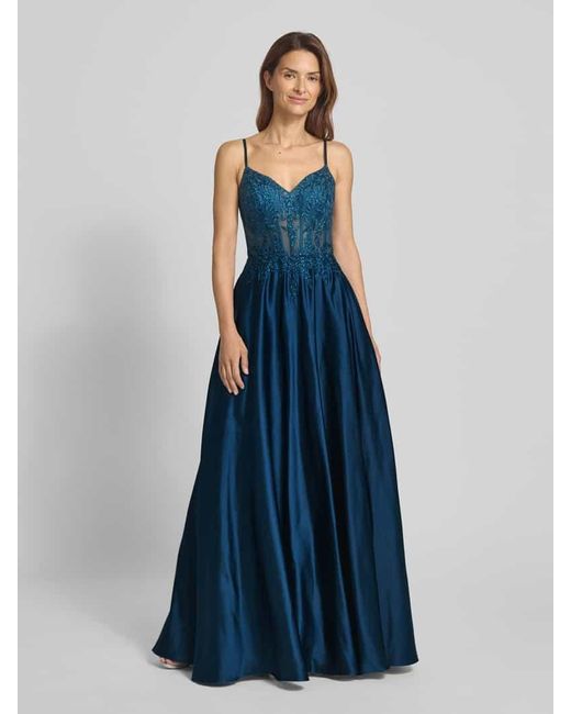 Luxuar Blue Abendkleid mit Ziersteinbesatz
