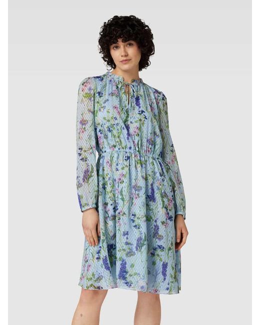Marc Cain Blue Knielanges Kleid mit floralem Allover-Print