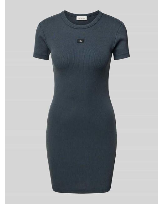 Calvin Klein Blue T-Shirt-Kleid mit Label-Patch und Rundhalsausschnitt