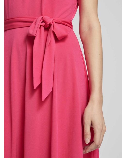 christian berg Pink Knielanges Kleid mit Bindegürtel