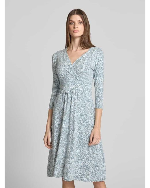 Zero Blue Knielanges Kleid mit V-Ausschnitt