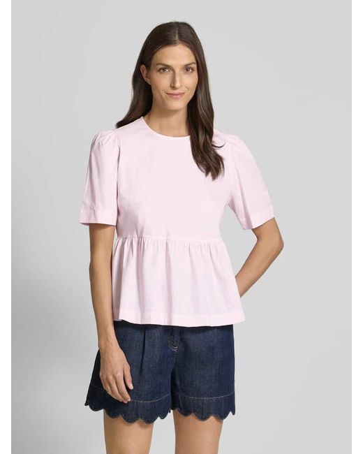 Rich & Royal Pink Bluse mit Rundhalsausschnitt und Knopfverschluss