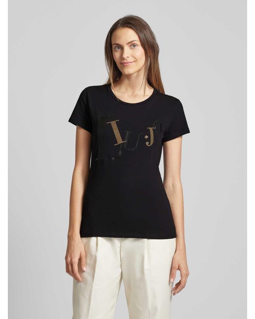 Liu Jo Black T-Shirt mit Label-Print und Rundhalsausschnitt