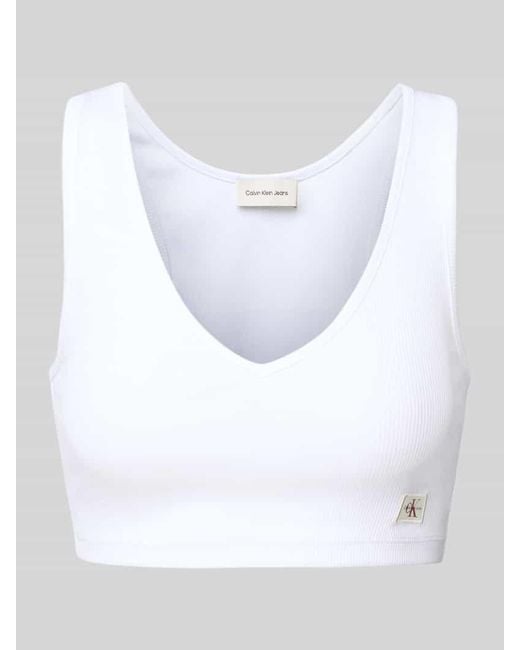 Calvin Klein White Bralette Mit Label-Patch Und V-Ausschnitt