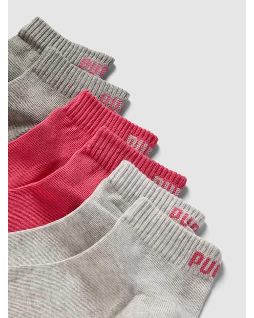 PUMA Pink Sneakersocken mit Label-Print Modell 'Quarter Plain' im 6er-Pack