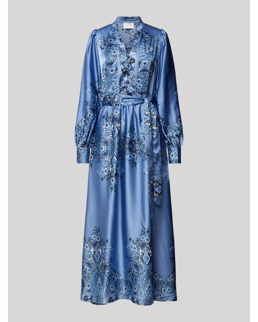 Neo Noir Midi-jurk Met Paisleymotief in het Blue