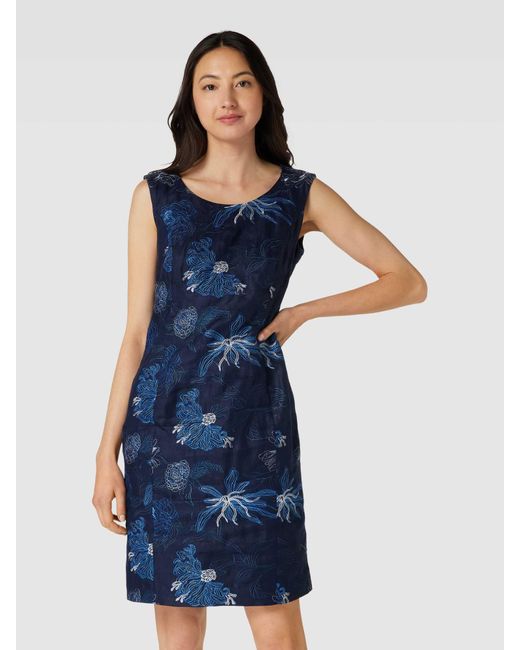White Label Blue Knielanges Kleid aus Leinen mit Allover-Muster