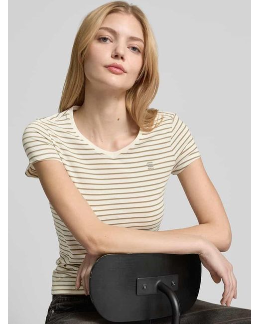 G-Star Natural T-Shirt mit Label-Stitching