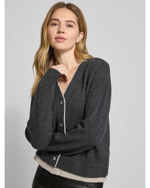 My Essential Wardrobe Black Cardigan aus Wolle mit V-Ausschnitt Modell 'Tracy'
