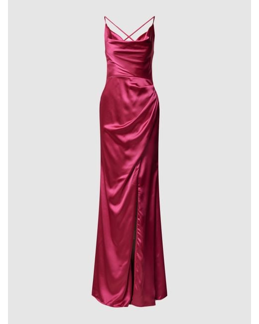 Luxuar Red Abendkleid mit Wasserfall-Ausschnitt