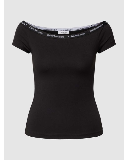 Calvin Klein Black T-Shirt mit elastischem U-Boot-Ausschnitt