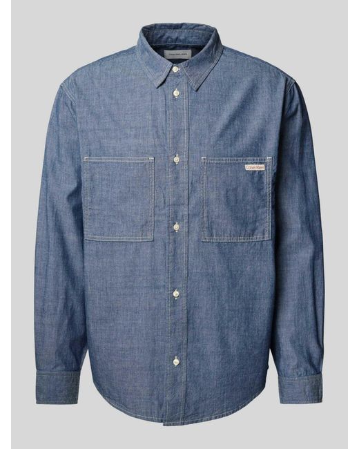 Calvin Klein Regular Fit Vrijetijdsoverhemd Met Labeldetail in het Blue voor heren