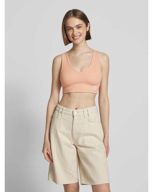Calvin Klein Natural Bralette Mit Label-Patch Und V-Ausschnitt