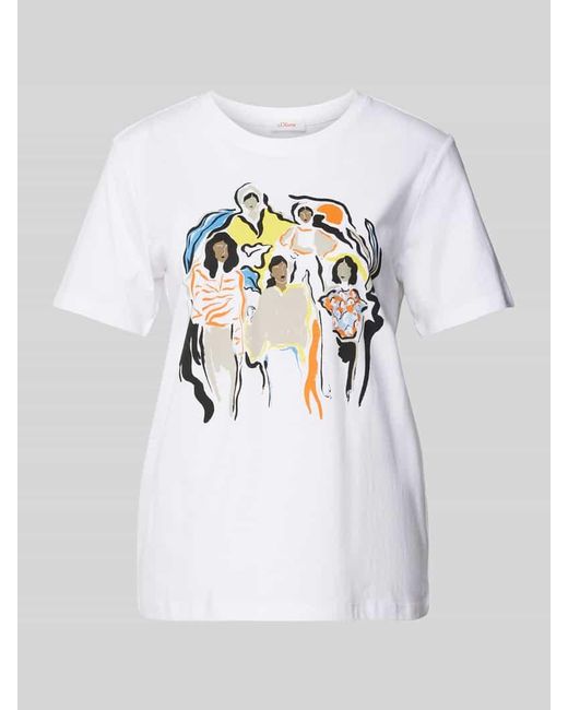 S.oliver White T-Shirt mit Motiv-Print