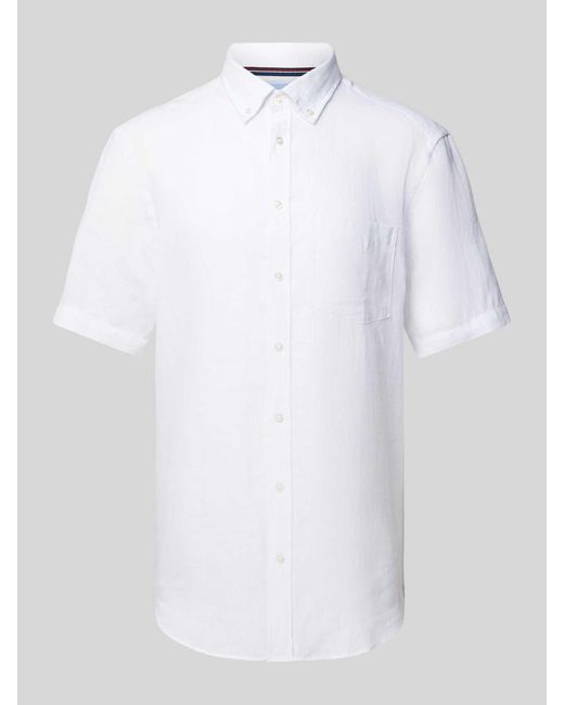 Christian Berg Men Regular Fit Leinenhemd mit Button-Down-Kragen in White für Herren