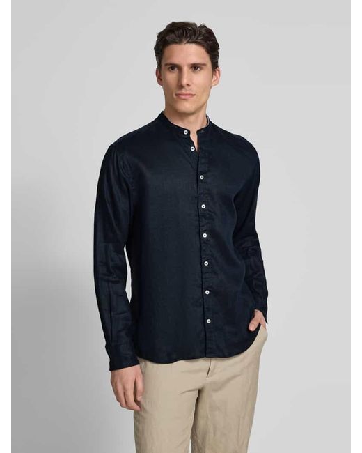 Fynch-Hatton Regular Fit Leinenhemd mit Stehkragen in Blue für Herren