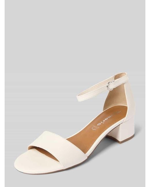 Tamaris Natural Sandalette aus Leder mit Blockabsatz