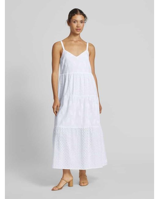 Marc Cain White Midikleid mit Lochspitze und V-Ausschnitt