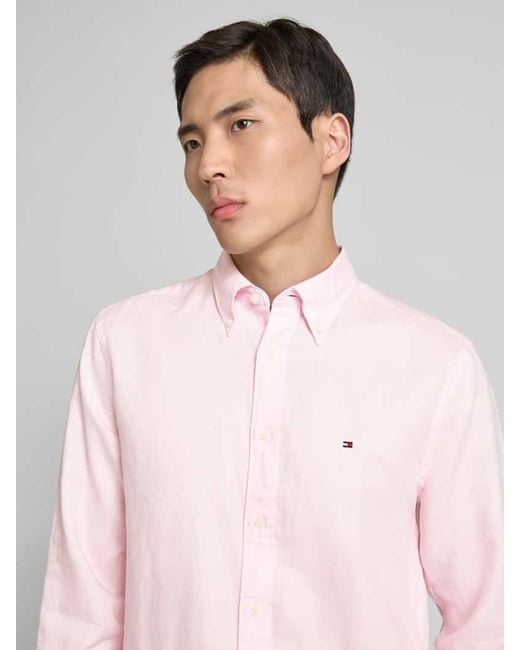 Tommy Hilfiger Regular Fit Freizeithemd aus Baumwoll-Leinen-Mix in Pink für Herren