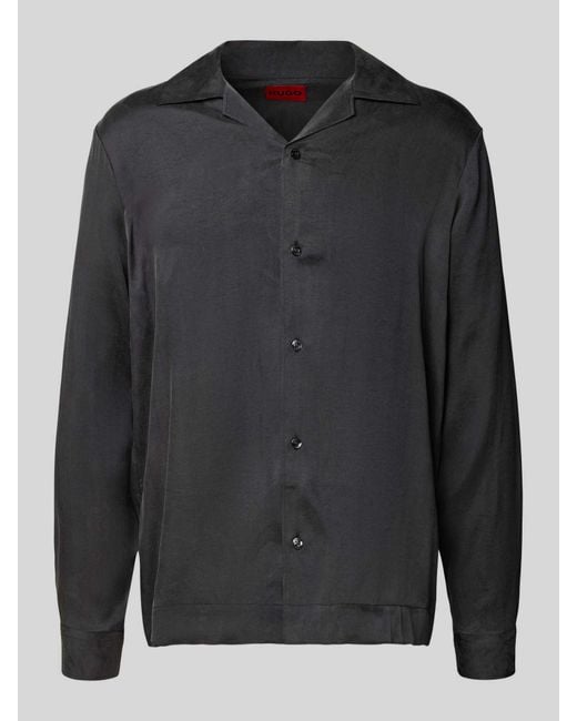 HUGO Relaxed Fit Vrijetijdsoverhemd Met Reverskraag, Model 'Espinone' in het Black voor heren