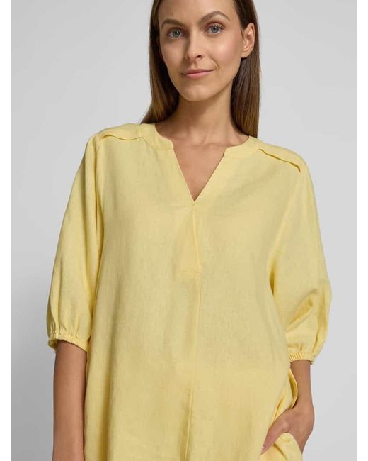 Freequent Yellow Relaxed Fit Leinenbluse mit Tunikakragen Modell 'Lava'