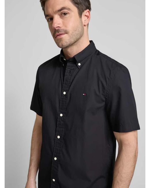 Tommy Hilfiger Regular Fit Freizeithemd mit kurzem Arm Modell 'FLEX' in Black für Herren