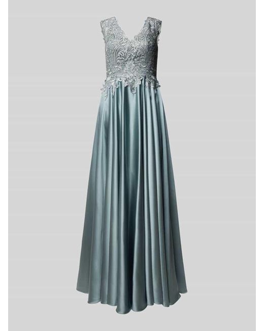 Luxuar Blue Abendkleid Mit Häkelspitze