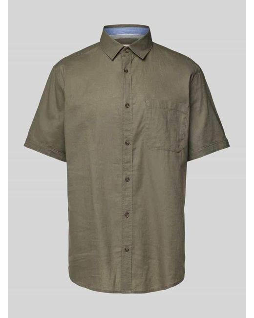 Tom Tailor Regular Fit Leinenhemd mit kurzem Arm in Green für Herren