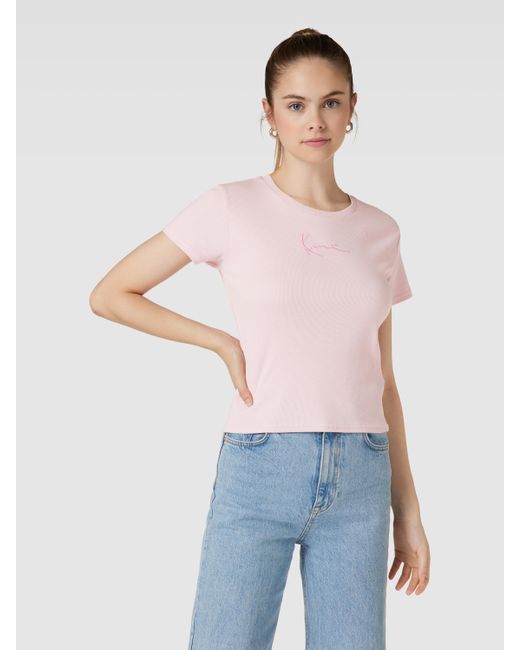 Karlkani Pink T-Shirt mit Label-Stitching