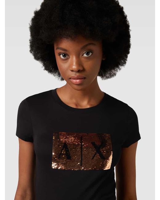 Armani Exchange Black T-Shirt mit Paillettenbesatz