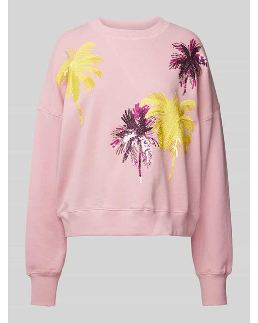Essentiel Antwerp Pink Sweatshirt mit Pailletten- und Ziersteinbesatz