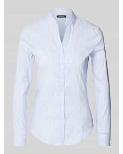 MORE&MORE Slim Fit Overhemdblouse Met Opstaande Kraag in het Blue