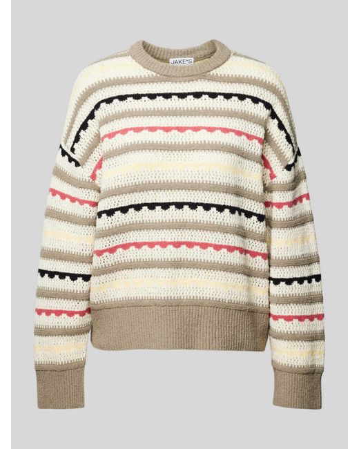 Jake*s Gebreide Pullover Met Ajourpatroon in het Natural