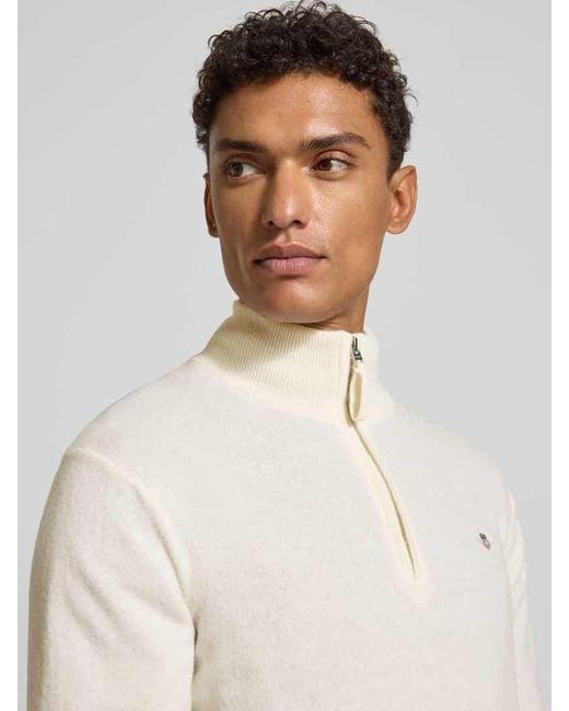 Gant Regular Fit Pullover mit Strick-Optik aus reiner Lammwolle in White für Herren