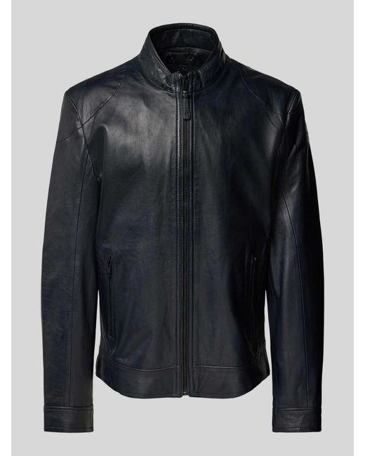 Gipsy Regular Fit Leren Jack Met Opstaande Kraag in het Blue voor heren