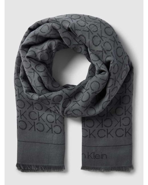 Calvin Klein Schal mit Leinen-Anteil und Allover-Label-Muster in Gray für Herren