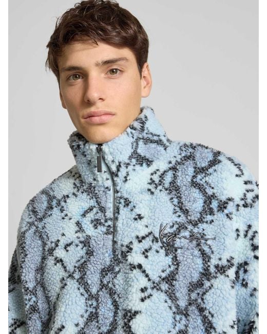 Karlkani Fleecepullover Met Opstaande Kraag En Ritssluiting in het Blue voor heren