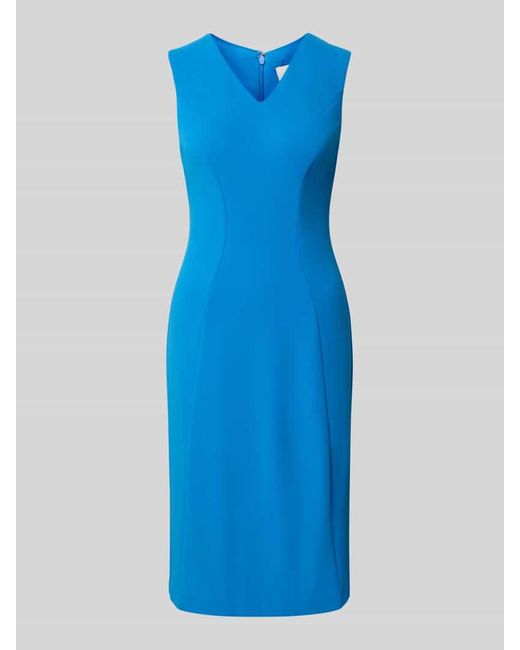 Calvin Klein Blue Knielanges Etuikleid mit V-Ausschnitt Modell 'Scuba'