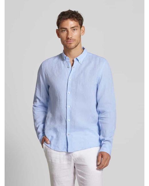 Boss Regular Fit Leinenhemd mit Button-Down-Kragen in Blue für Herren