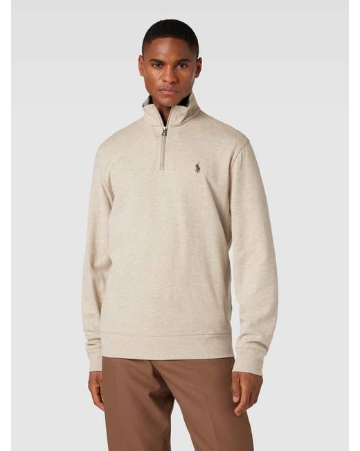 Polo Ralph Lauren Sweatshirt mit Rippenoptik und kurzem Reißverschluss in Natural für Herren