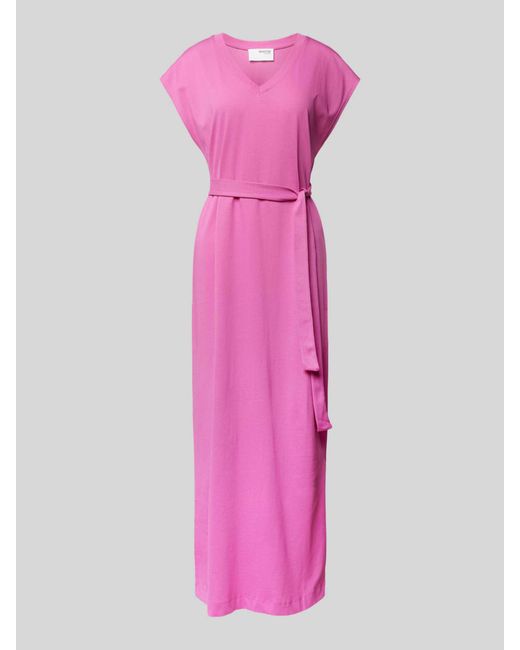 SELECTED Midi-jurk Met Strikceintuur in het Pink