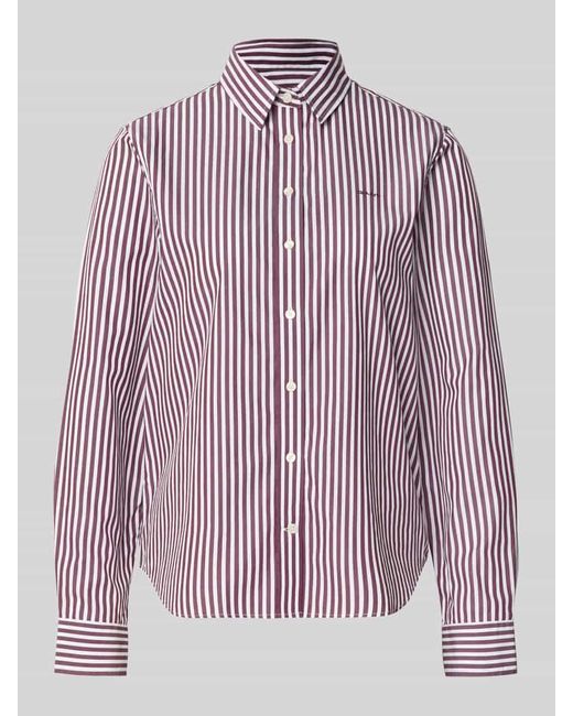 Gant Purple Hemdbluse mit Logo-Stitching und abgerundetem Saum