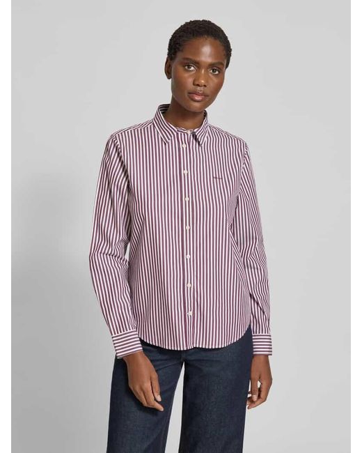 Gant Purple Hemdbluse mit Logo-Stitching und abgerundetem Saum