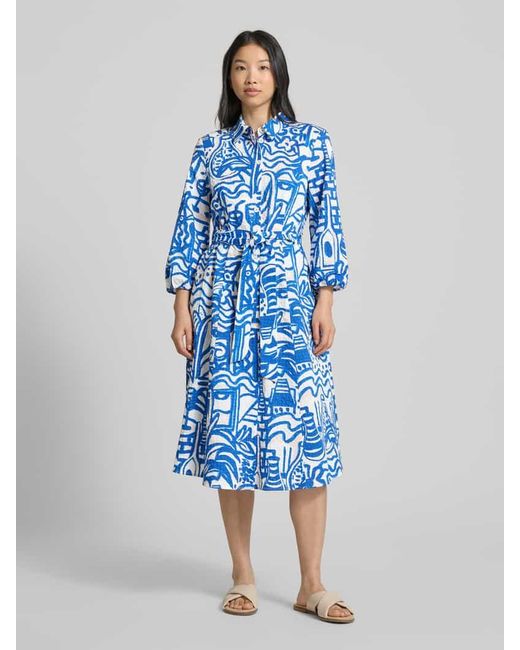 Marc Cain Blue Hemdblusenkleid mit Knopfleiste und Bindegürtel