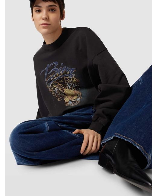 Anine Bing Black Oversized Sweatshirt mit Label-Print