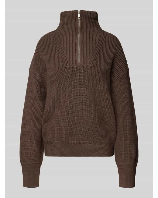 Jake*s Brown Strickpullover mit Troyer-Kragen