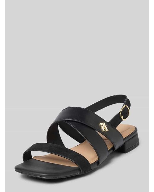 Tommy Hilfiger Black Ledersandale mit TH-Monogramm
