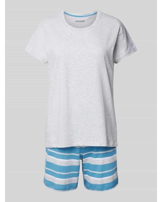Schiesser Blue Pyjama Mit Rundhalsausschnitt Modell 'Casual Essentials'