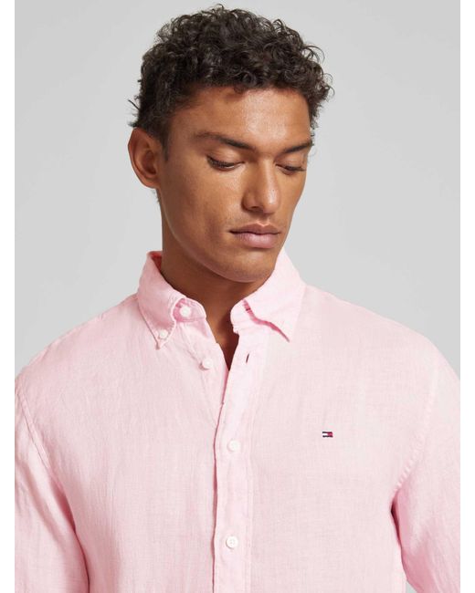Tommy Hilfiger Regular Fit Linnen Overhemd Met Button-downkraag in het Pink voor heren