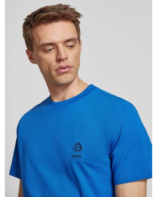 Blend T-Shirt mit Motiv- und Statement-Stitching Modell 'JANUS' in Blue für Herren